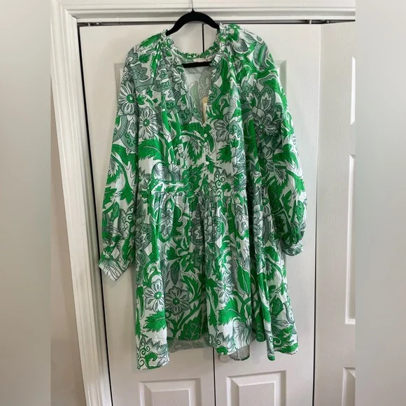 Anthropologie Green Floral Long Sleeve Dress - Picture 2 of 7